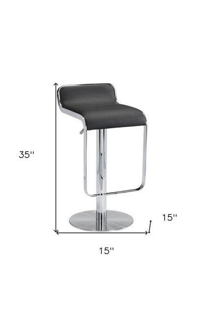 Black and Silver Faux Leather and Steel Adjustable Height Swivel Bar Chair HomeRoots