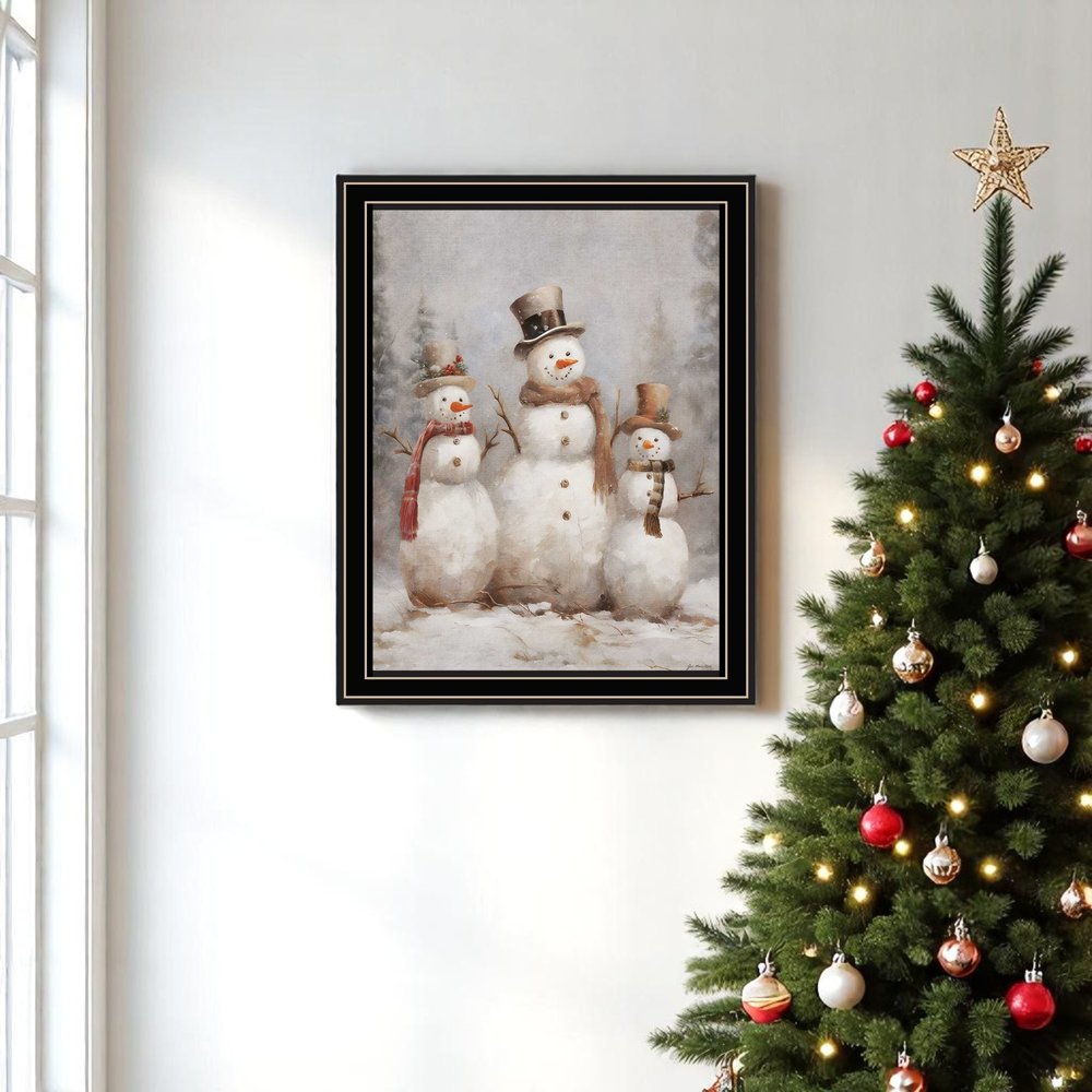 Snowman Trio Black Framed Wall Art — view 6
