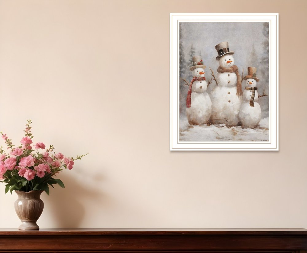 Snowman Trio White Framed Wall Art HomeRoots