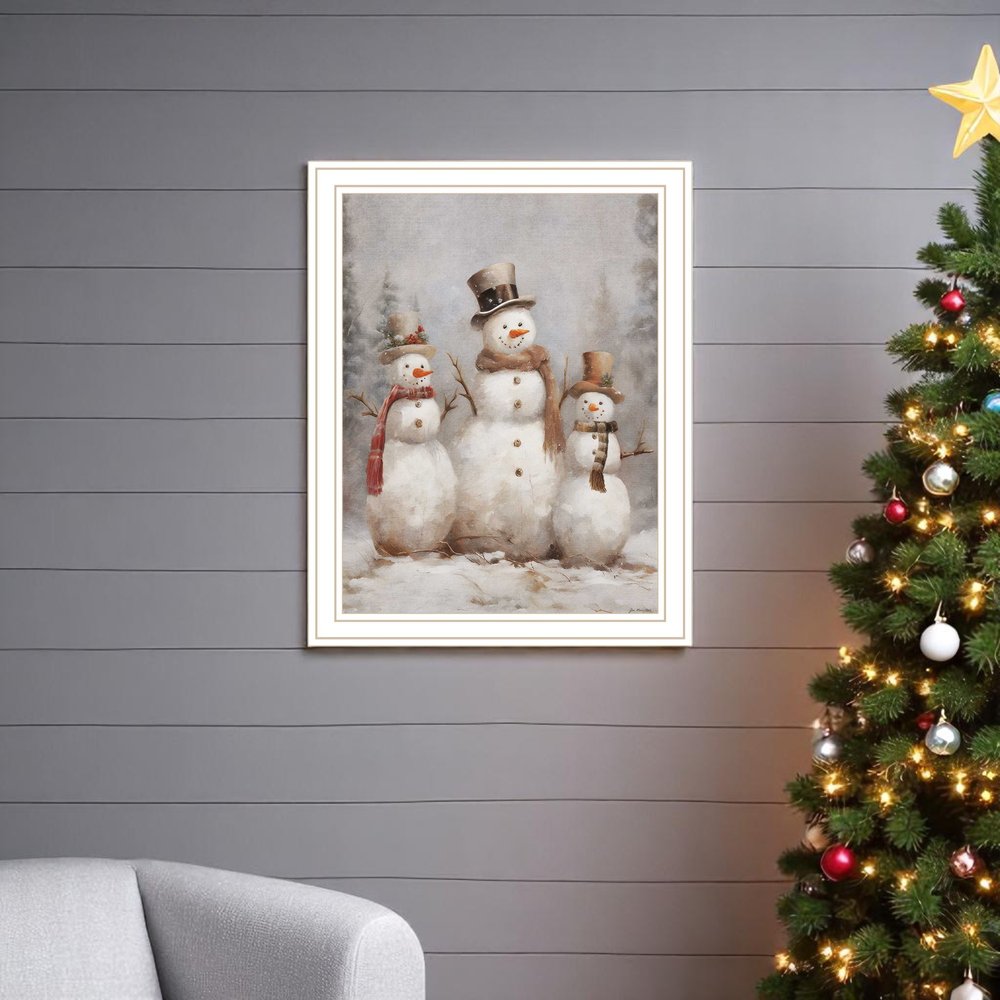 Snowman Trio White Framed Wall Art HomeRoots