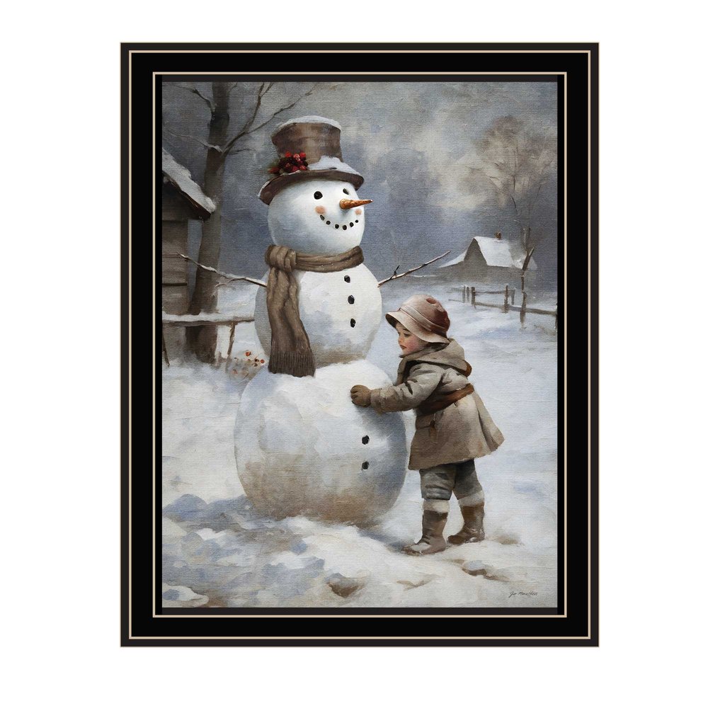 Boy Building A Snowman Black Framed Wall Art HomeRoots