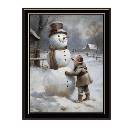 Boy Building A Snowman Black Framed Wall Art HomeRoots