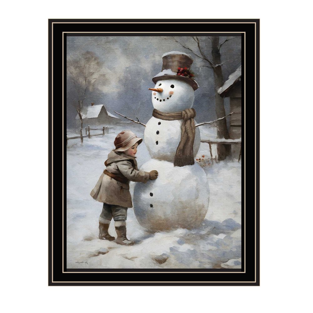 Boy Building A Snowman Black Framed Wall Art HomeRoots