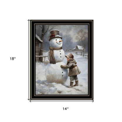 Boy Building A Snowman Black Framed Wall Art HomeRoots