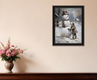 Boy Building A Snowman Black Framed Wall Art HomeRoots
