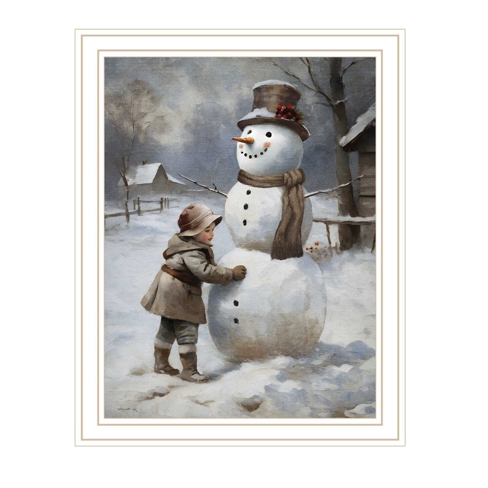 Boy Building A Snowman White Framed Wall Art HomeRoots