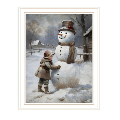 Boy Building A Snowman White Framed Wall Art HomeRoots