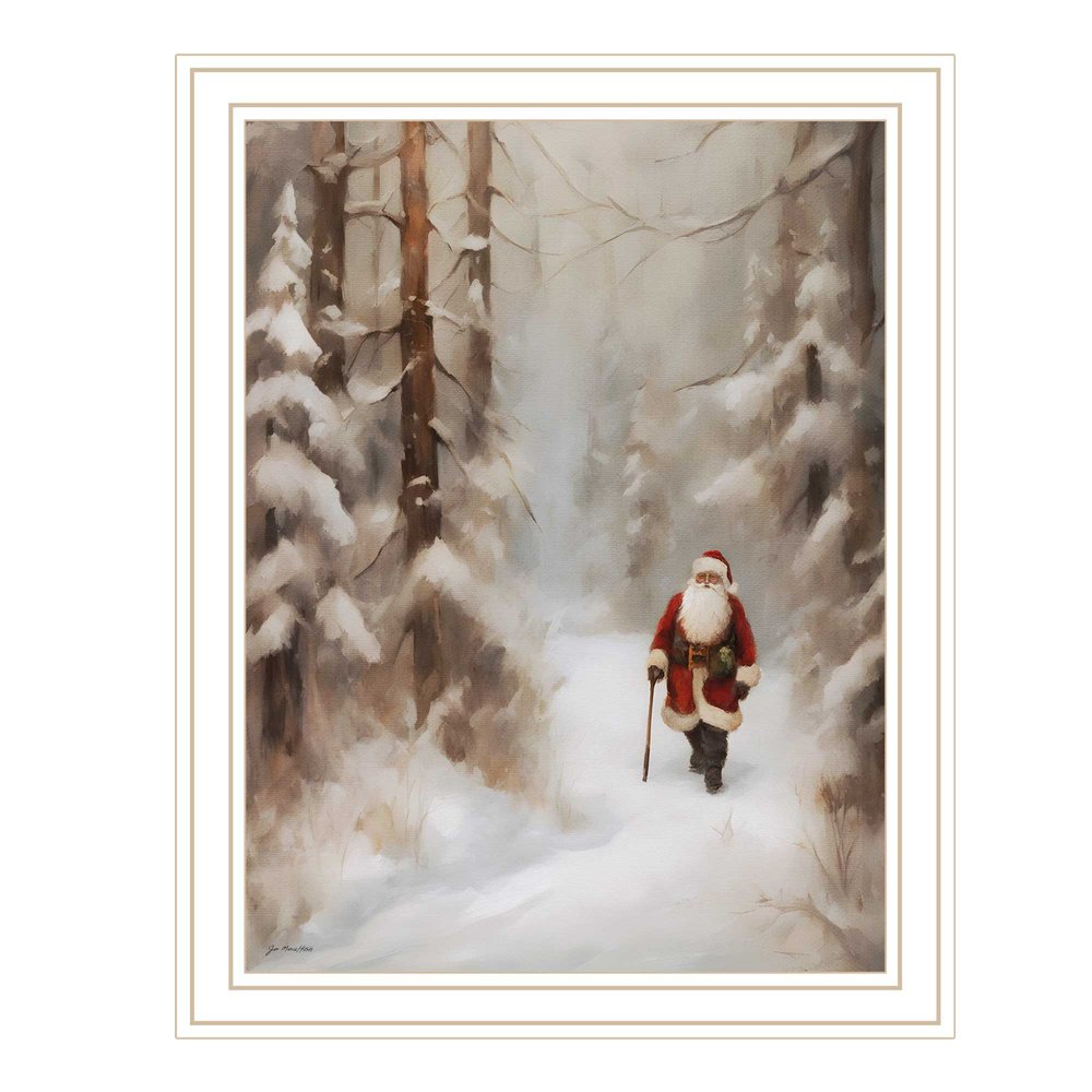 Santa's Winter Stroll White Framed Wall Art HomeRoots