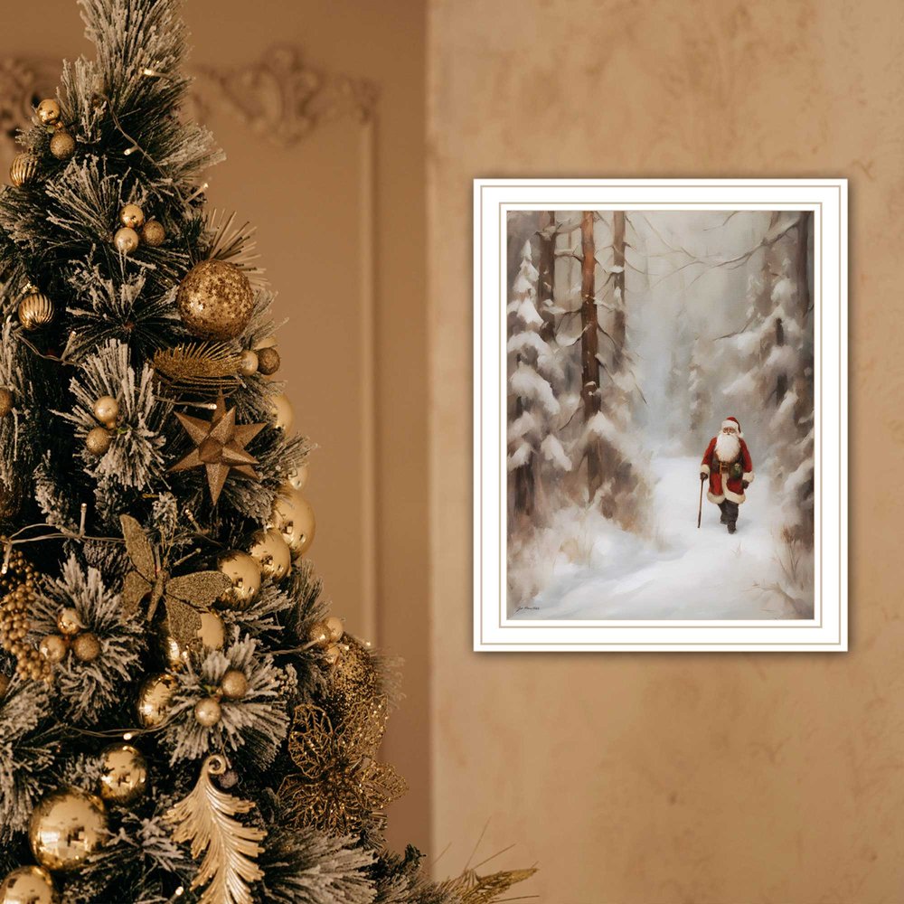 Santa's Winter Stroll White Framed Wall Art HomeRoots