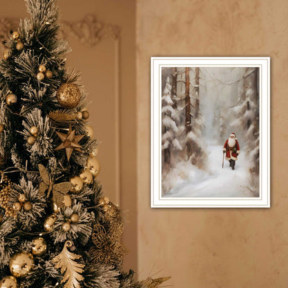 Santa's Winter Stroll White Framed Wall Art HomeRoots