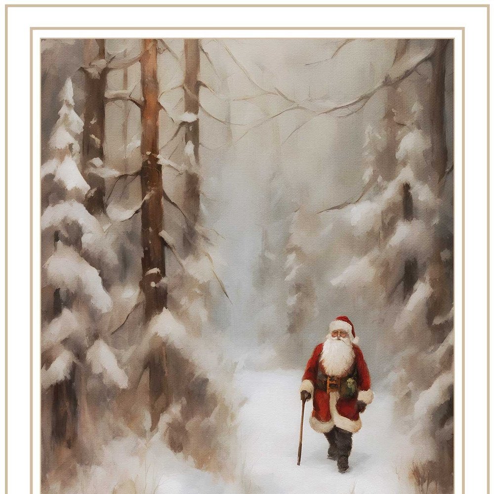 Santa's Winter Stroll White Framed Wall Art HomeRoots