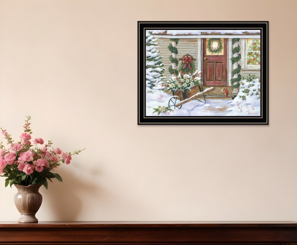 Decorated Holiday Porch Black Framed Wall Art HomeRoots