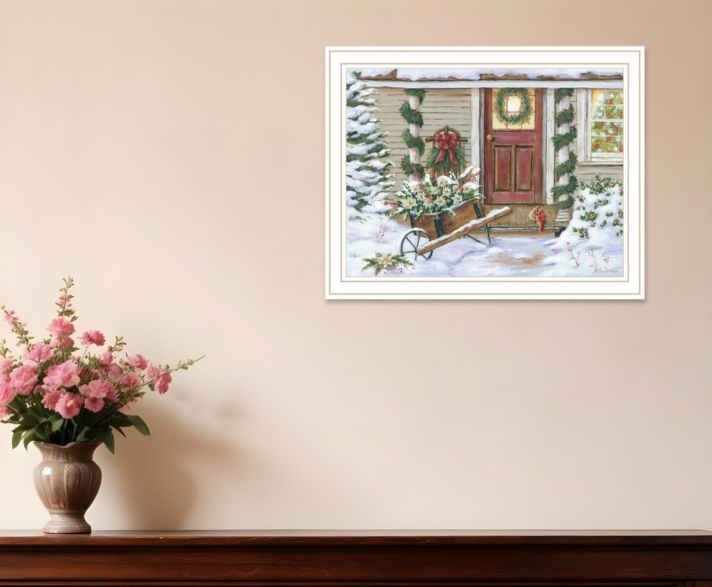 Decorated Holiday Porch White Framed Wall Art HomeRoots