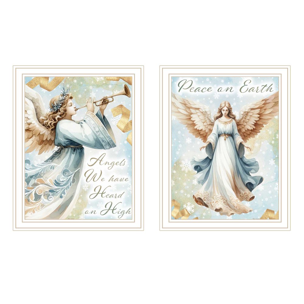 Set Of Two Angels We Have Heard on High White Framed Wall Art HomeRoots