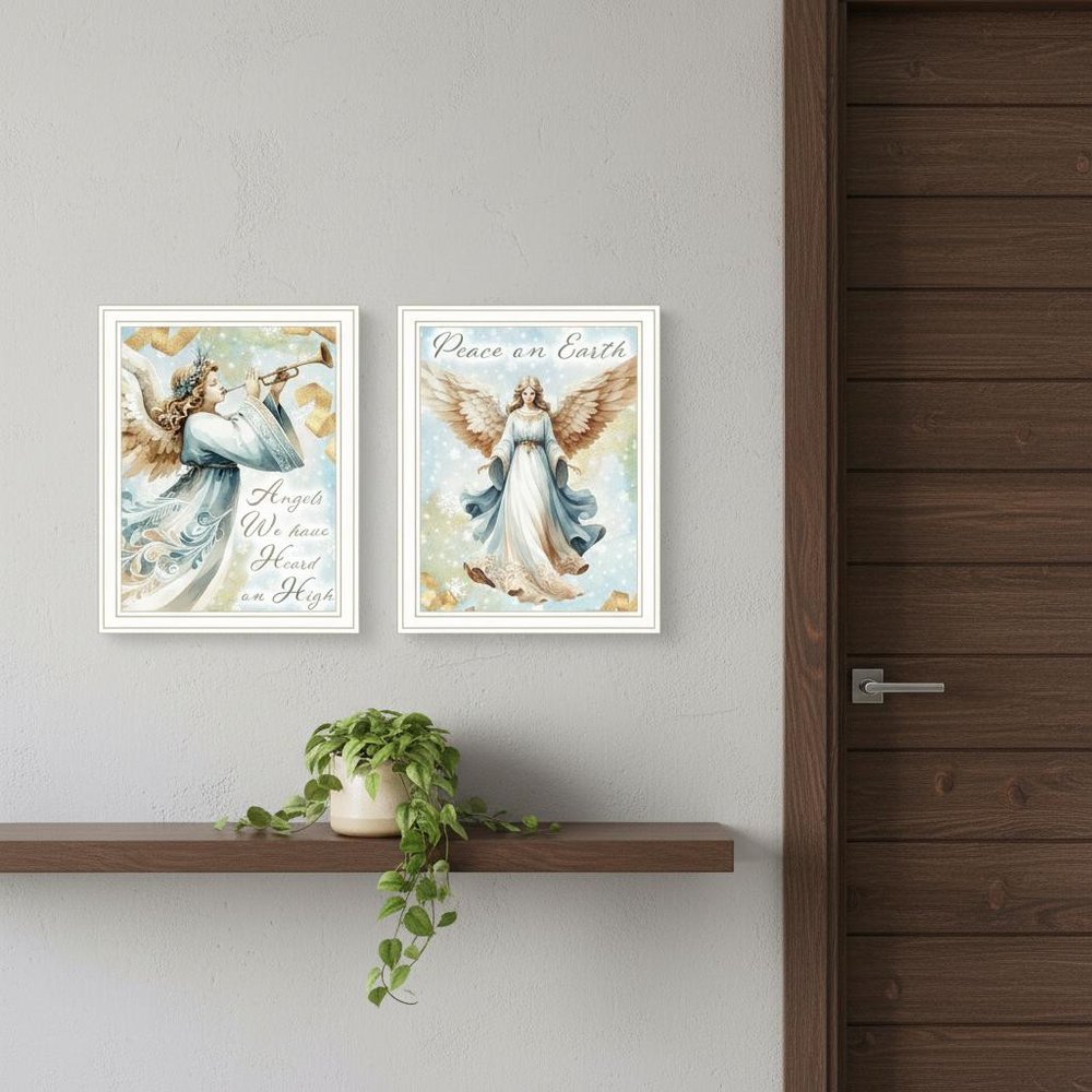 Set Of Two Angels We Have Heard on High White Framed Wall Art — view 4
