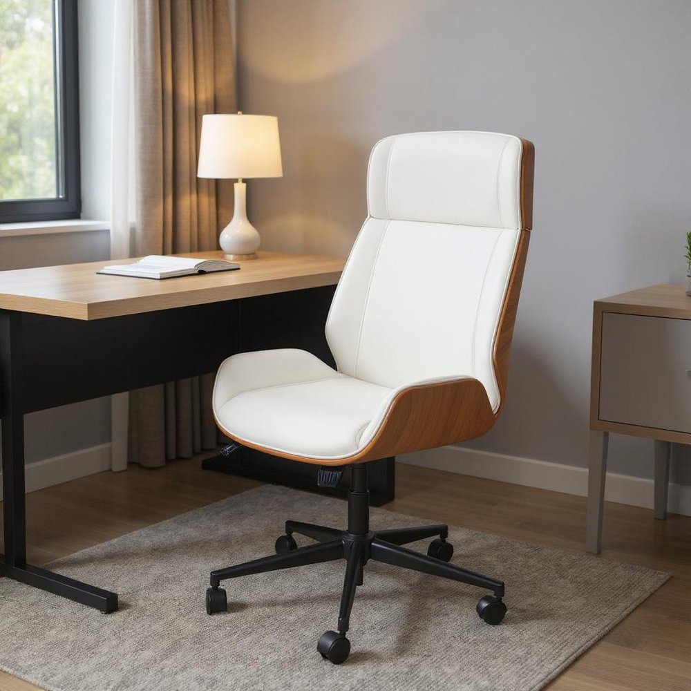 White Adjustable Height Rolling Executive Office Chair — view 4
