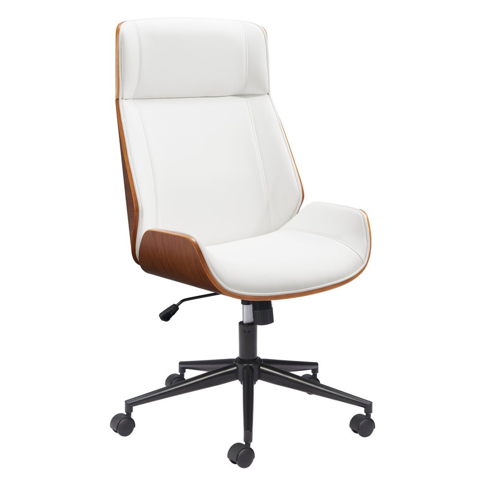 White Adjustable Height Rolling Executive Office Chair HomeRoots