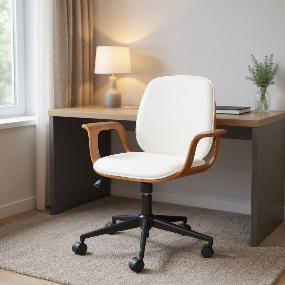 White Adjustable Height Rolling Office Chair HomeRoots