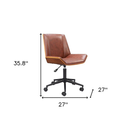 Brown Adjustable Height Rolling Office Chair HomeRoots