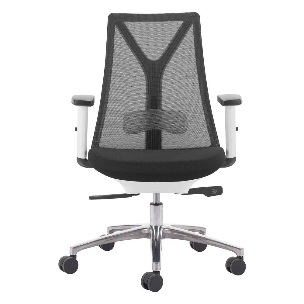 Black Silver and White Adjustable Height Swivel Rolling Office Chair HomeRoots
