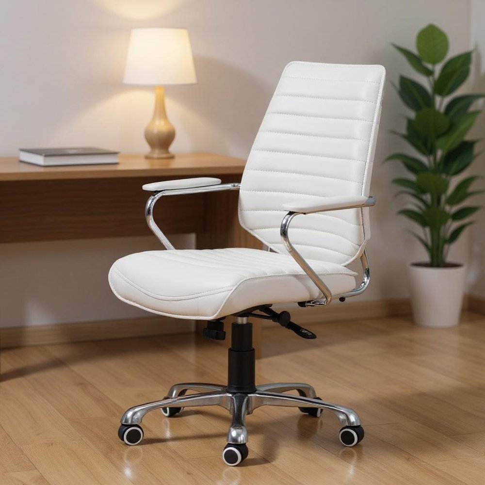 White and Silver Adjustable Height Swivel Rolling Office Chair HomeRoots