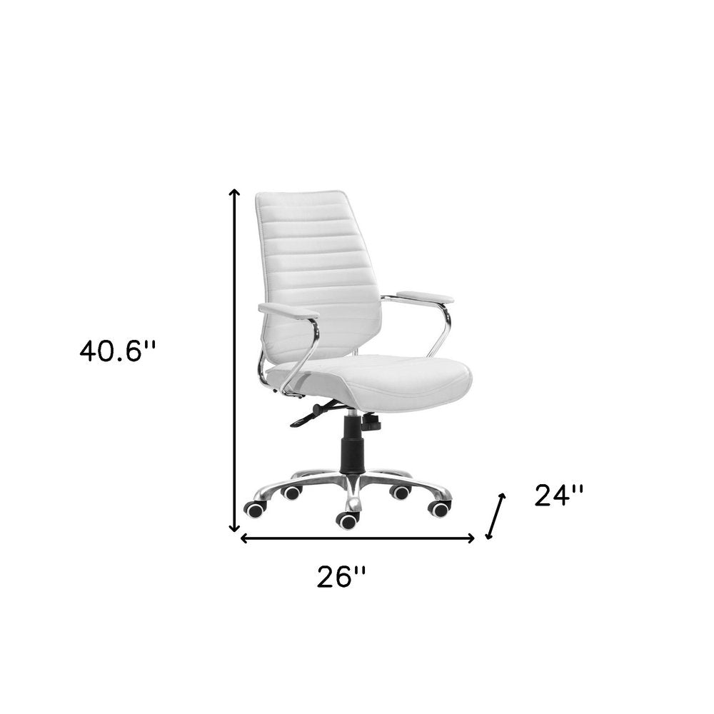 White and Silver Adjustable Height Swivel Rolling Office Chair HomeRoots