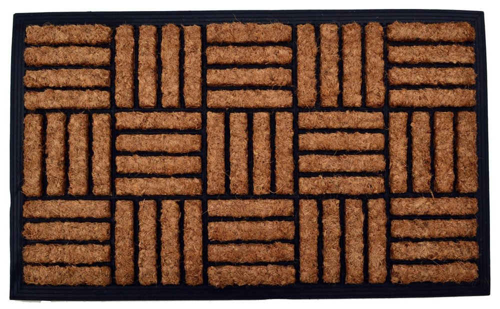 18" X 30" Beige and Black Rubber and Coir Outdoor Door Mat — view 1