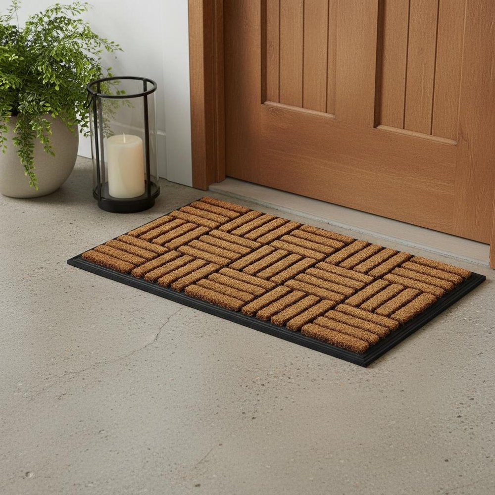18" X 30" Beige and Black Rubber and Coir Outdoor Door Mat — view 7