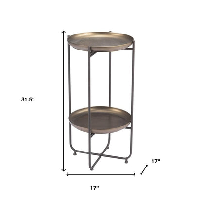 32" Bronze And Gray Steel Round Pedestal End Table HomeRoots