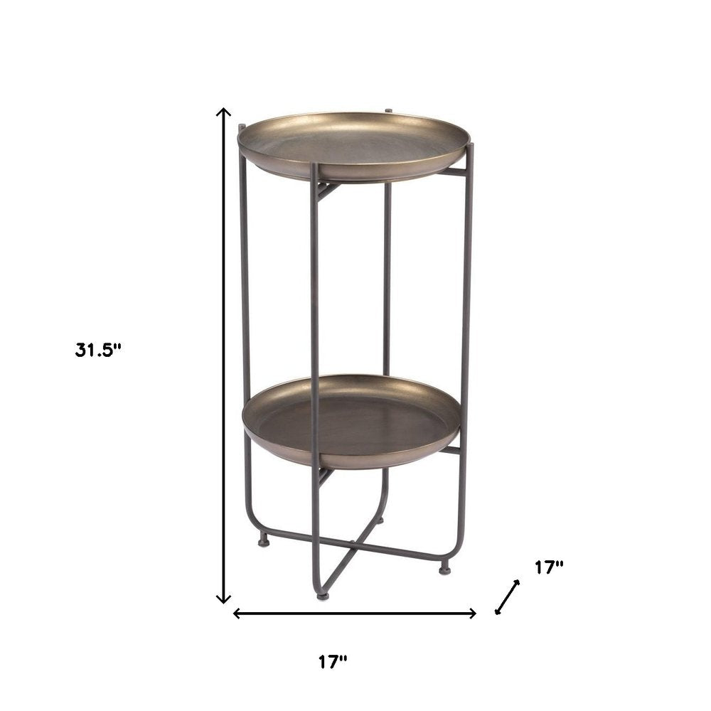 32" Bronze And Gray Steel Round Pedestal End Table HomeRoots