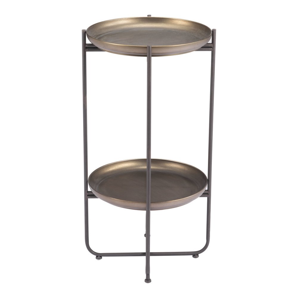 32" Bronze And Gray Steel Round Pedestal End Table HomeRoots