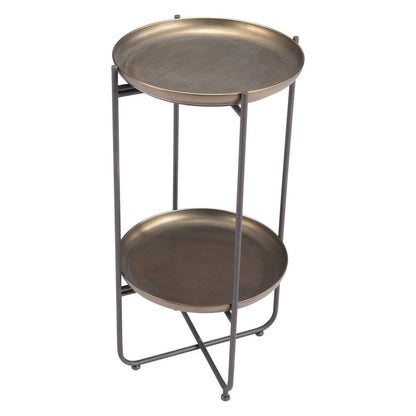 32" Bronze And Gray Steel Round Pedestal End Table HomeRoots