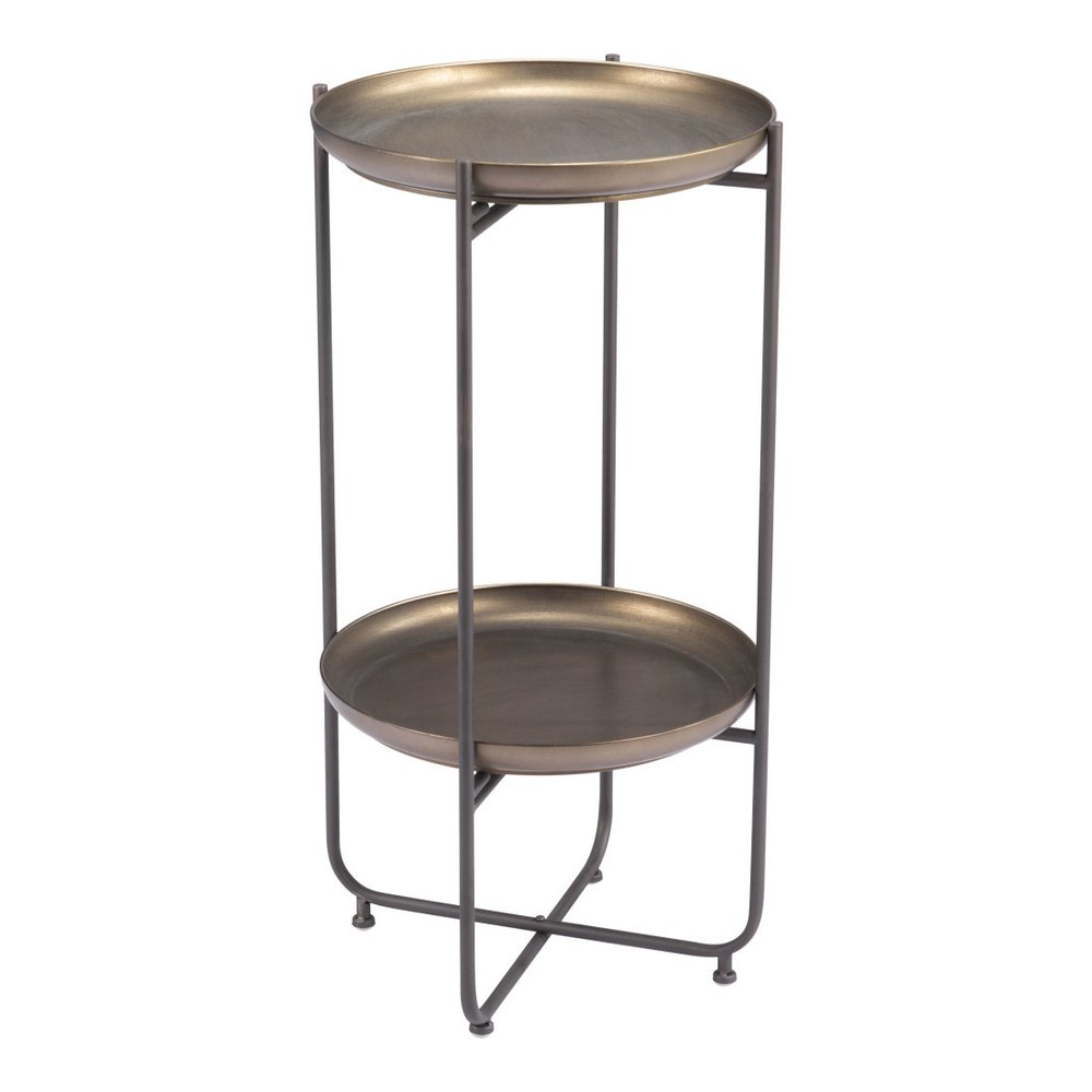 32" Bronze And Gray Steel Round Pedestal End Table HomeRoots