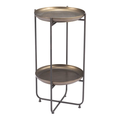 32" Bronze And Gray Steel Round Pedestal End Table HomeRoots