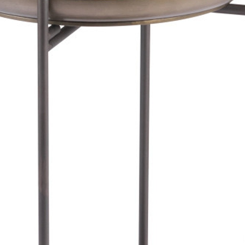 32" Bronze And Gray Steel Round Pedestal End Table HomeRoots