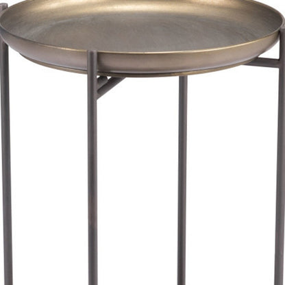32" Bronze And Gray Steel Round Pedestal End Table HomeRoots