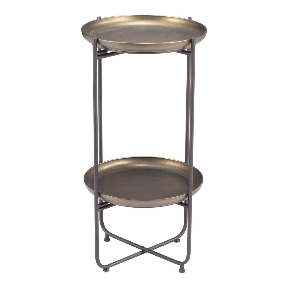32" Bronze And Gray Steel Round Pedestal End Table HomeRoots