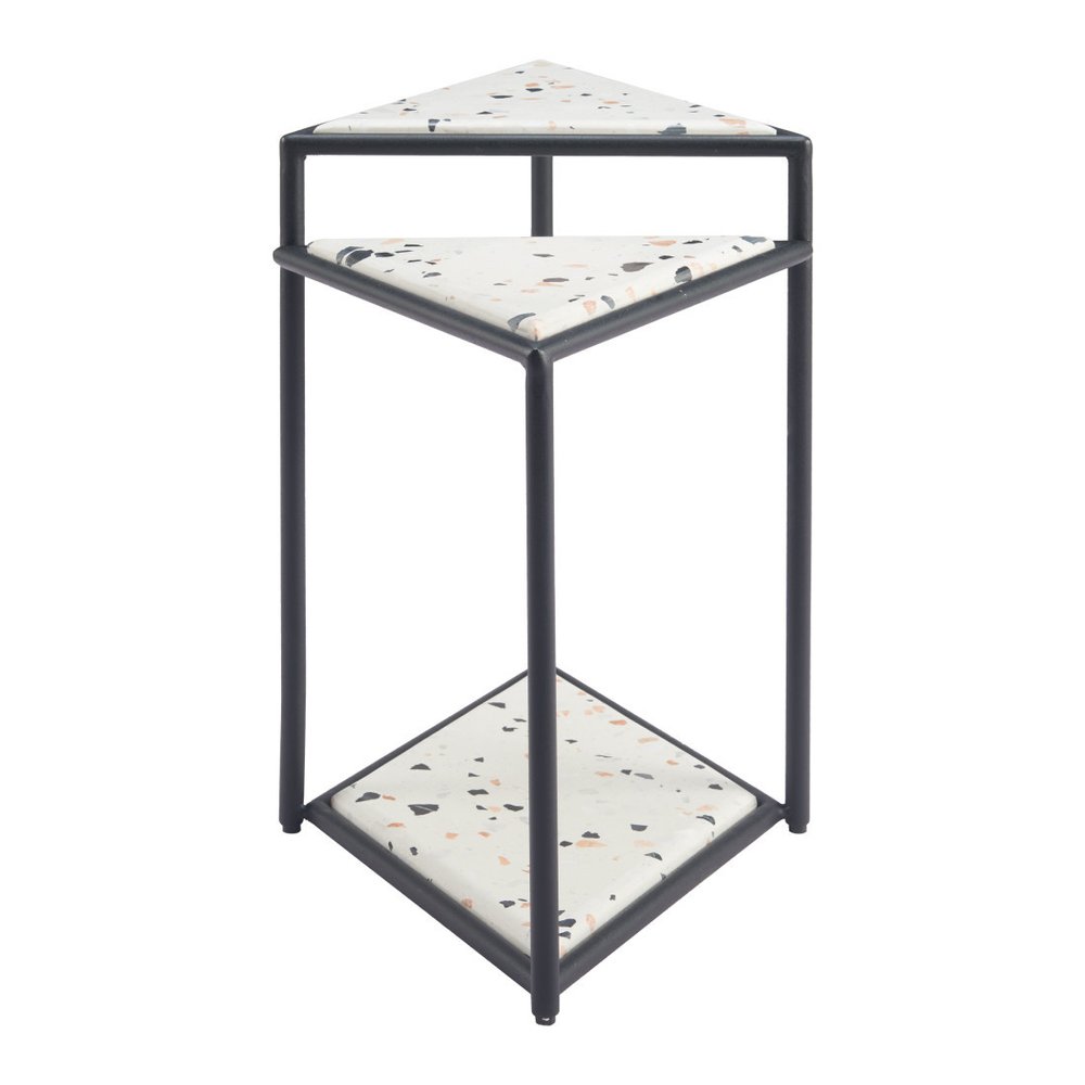20" Black and White Wood and Steel Triangular Pedestal End Table HomeRoots