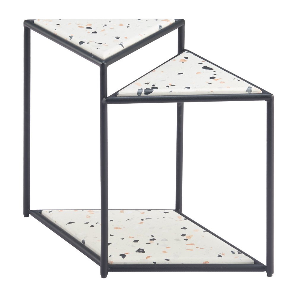 20" Black and White Wood and Steel Triangular Pedestal End Table — view 3
