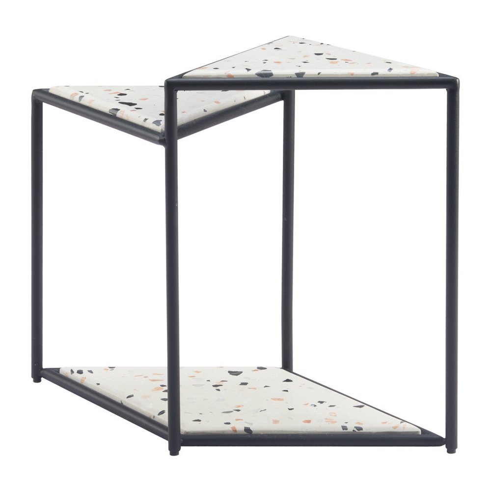20" Black and White Wood and Steel Triangular Pedestal End Table — view 5