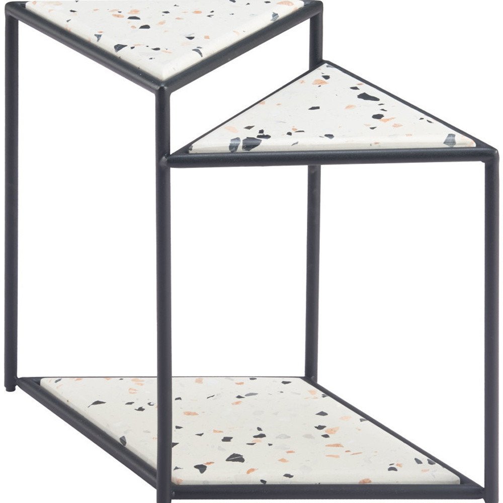 20" Black and White Wood and Steel Triangular Pedestal End Table HomeRoots