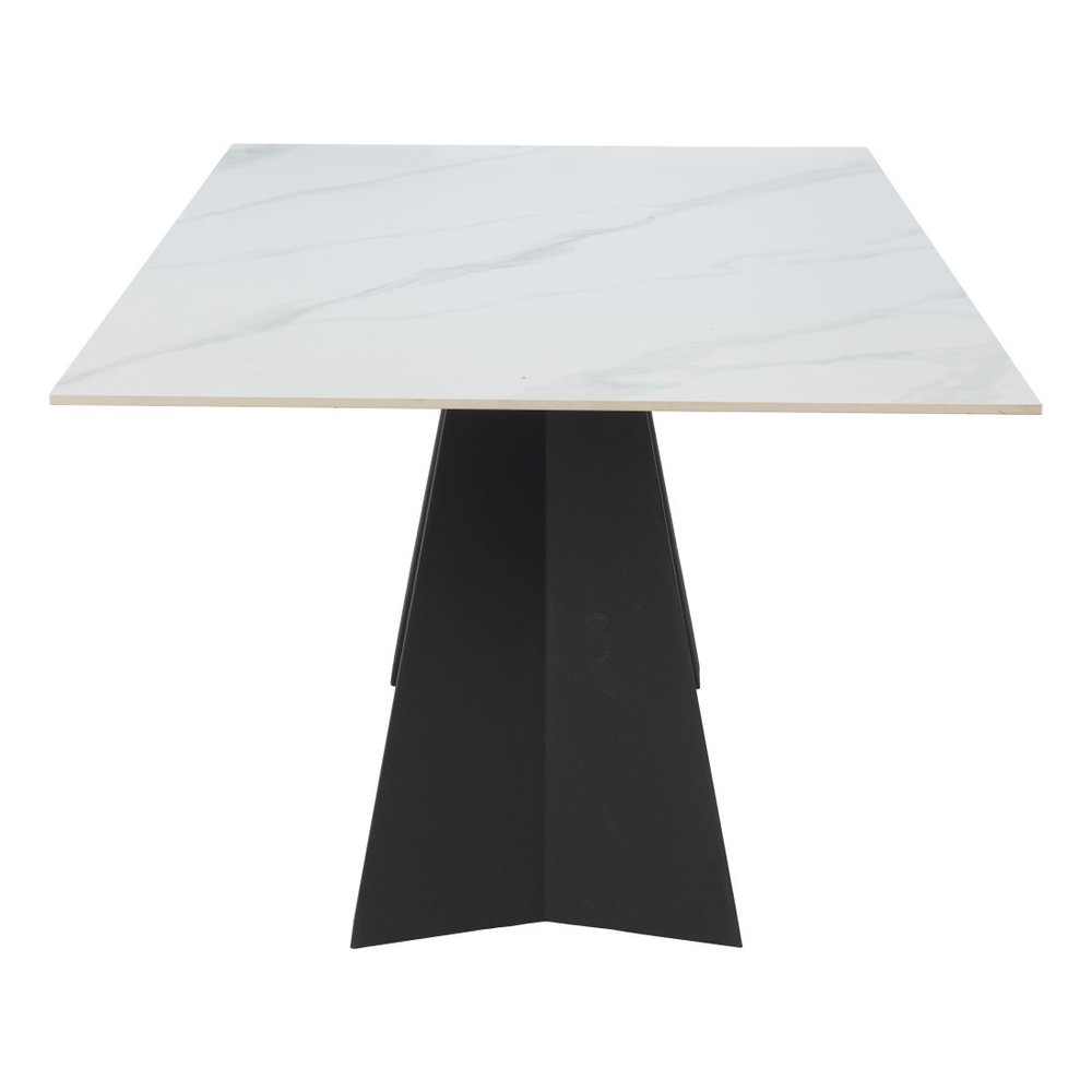 79" White and Black Sintered Stone and Steel Double Pedestal Base Dining Table HomeRoots