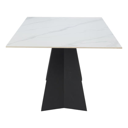 79" White and Black Sintered Stone and Steel Double Pedestal Base Dining Table HomeRoots