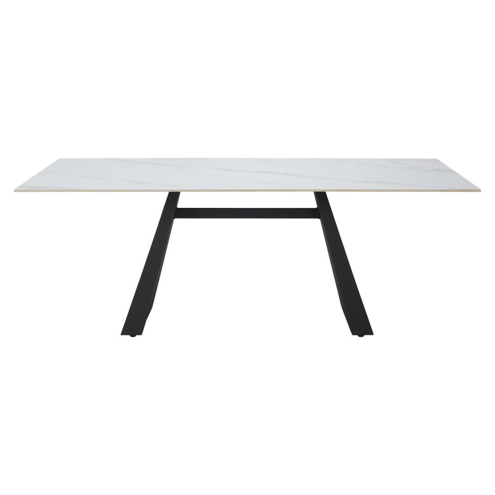 79" White and Black Sintered Stone and Steel Double Pedestal Base Dining Table HomeRoots