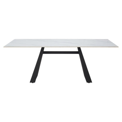 79" White and Black Sintered Stone and Steel Double Pedestal Base Dining Table HomeRoots