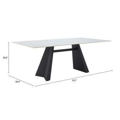 79" White and Black Sintered Stone and Steel Double Pedestal Base Dining Table HomeRoots