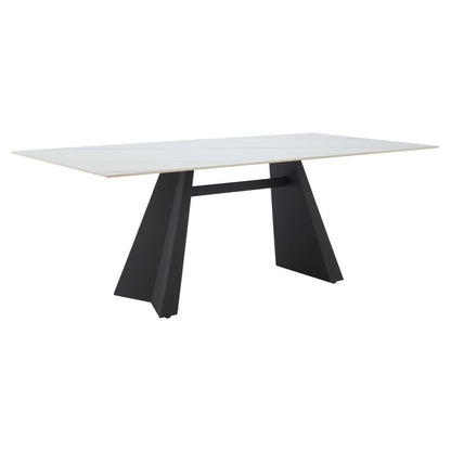 79" White and Black Sintered Stone and Steel Double Pedestal Base Dining Table HomeRoots