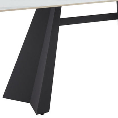 79" White and Black Sintered Stone and Steel Double Pedestal Base Dining Table HomeRoots