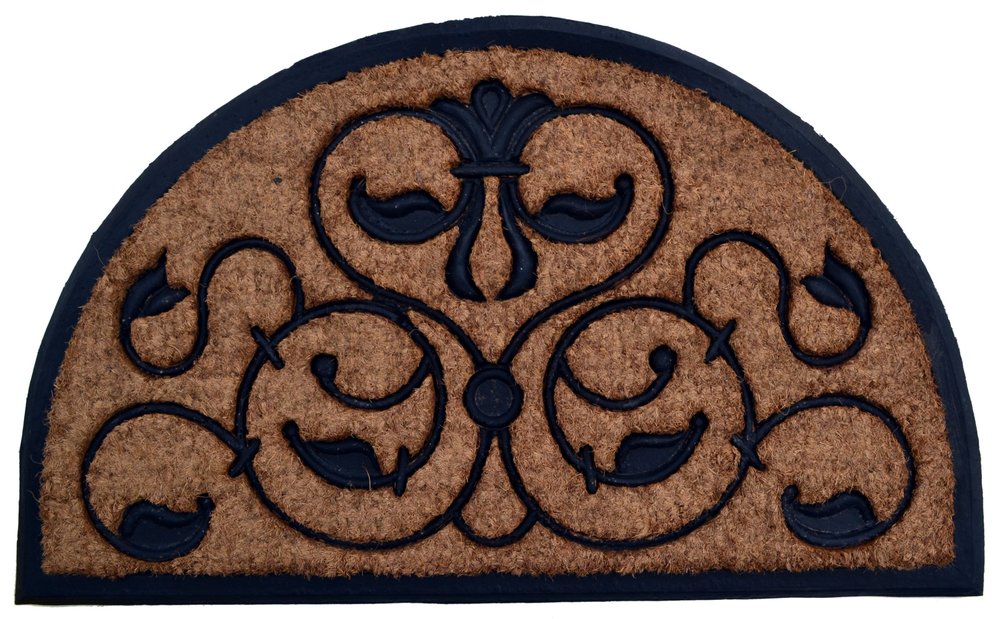 30" X 48" Beige and Black Rubber and Coir Outdoor Semi Circle Door Mat — view 1