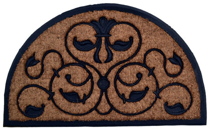 30" X 48" Beige and Black Rubber and Coir Outdoor Semi Circle Door Mat